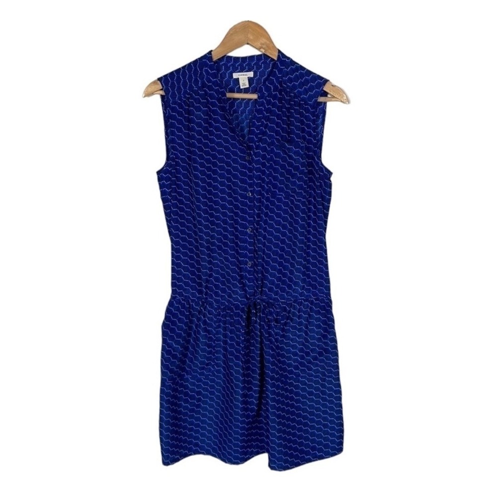 Caslon Dress Blue Geometric Honeycomb Sleeveless Button Front Shirt Small